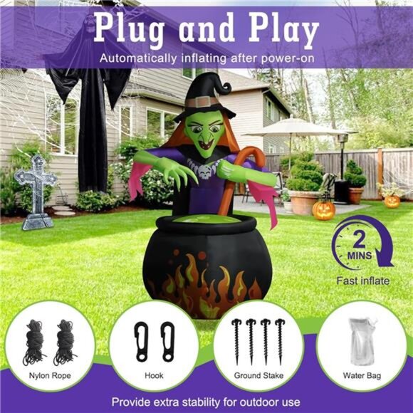 8.5Ft Tall Giant Halloween Inflatables Witch Cauldron Decorations, Scary Blow - Picture 4 of 7